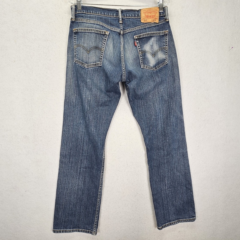 Levis 514 Slim Straight Jeans Men's Sz 34 Fits (33x31) Blue Denim Faded Stretch